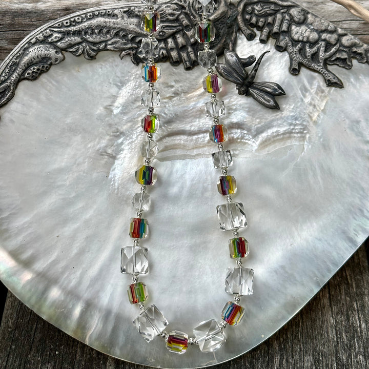 Vintage rainbow glass necklace