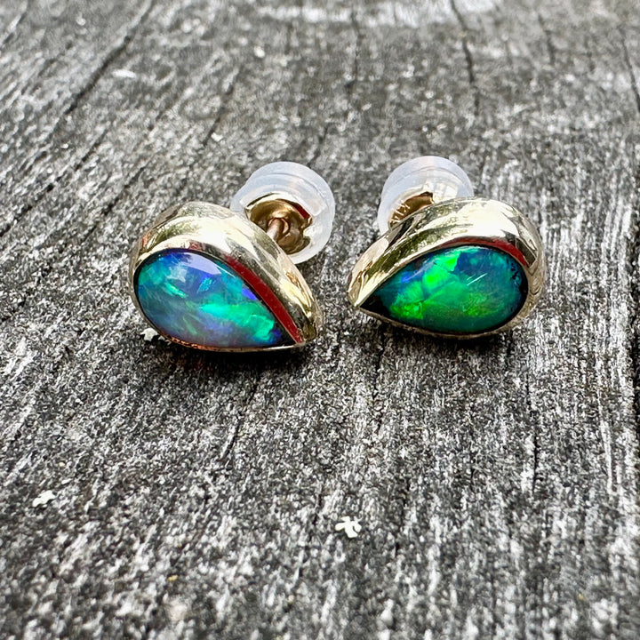 9ct Gold Australian Crystal Opal Stud Earrings