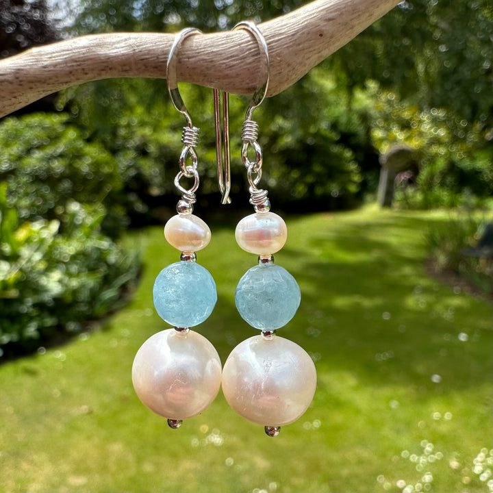 Aquamarine and freshwater pearl earrings