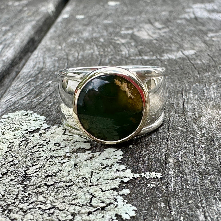 New Zealand Greenstone & Sterling Silver Bella Ring with 9ct Gold
