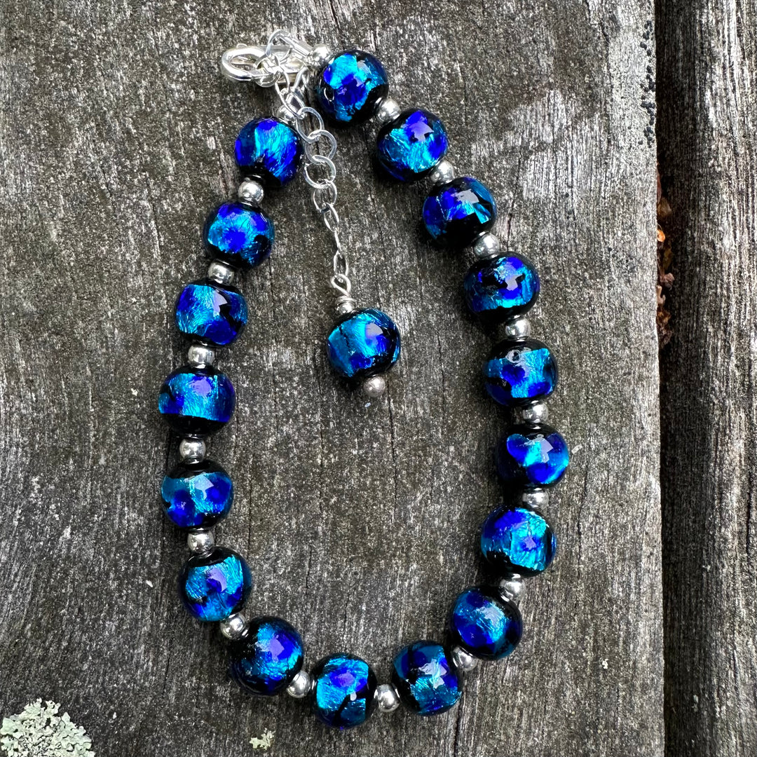6mm vivid blue Japanese lampwork bracelet
