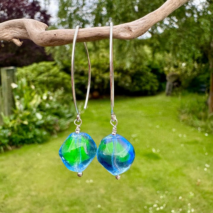 Vintage Czech two colour glass earrings