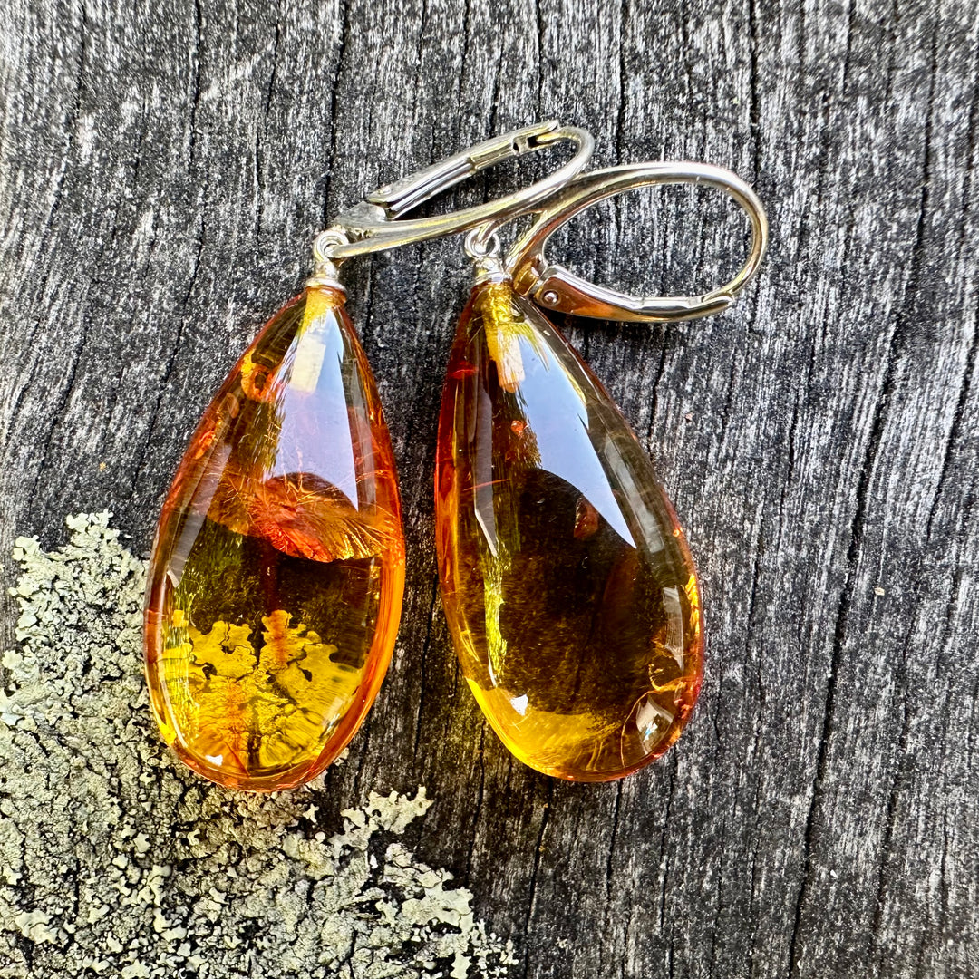 Long Baltic amber drop earrings