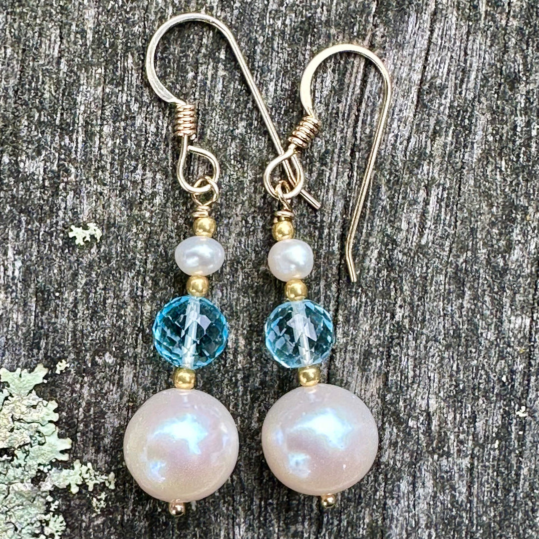Freshwater pearl and blue topaz earrings