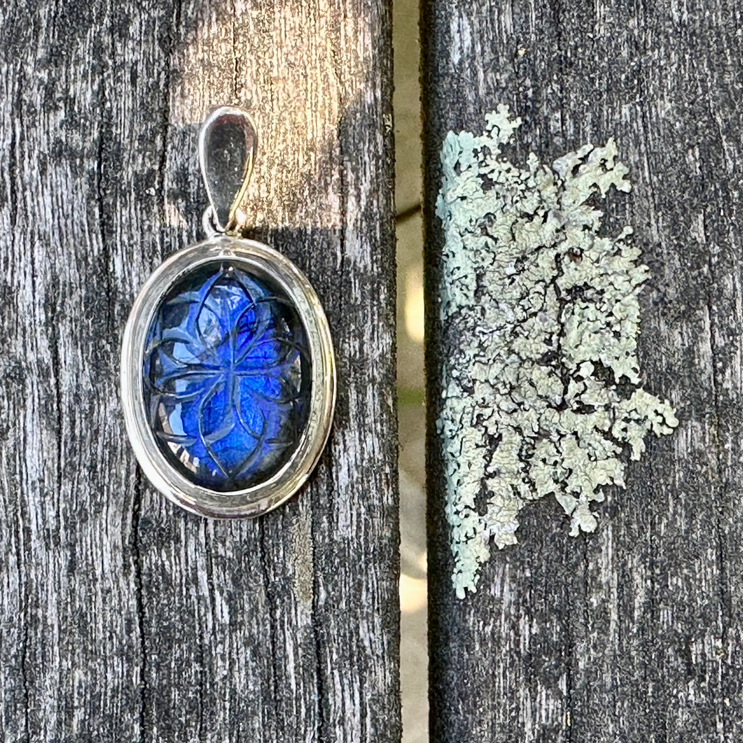 Carved labradorite pendant