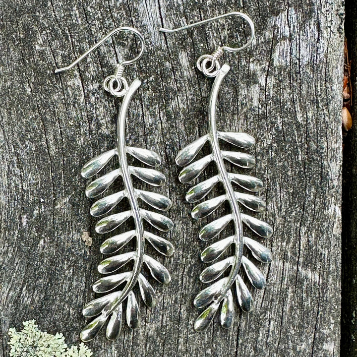 Large sterling silver fern earrings