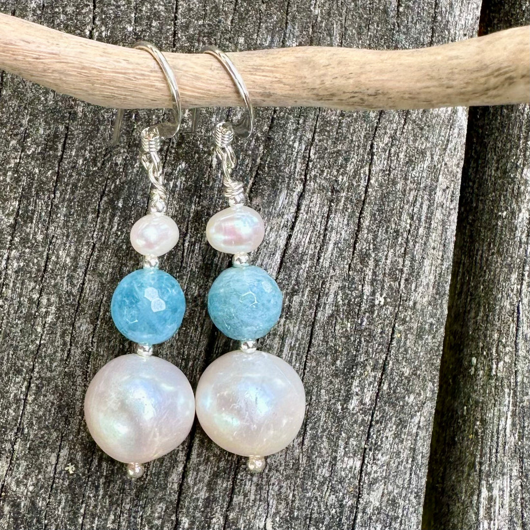Aquamarine and freshwater pearl earrings