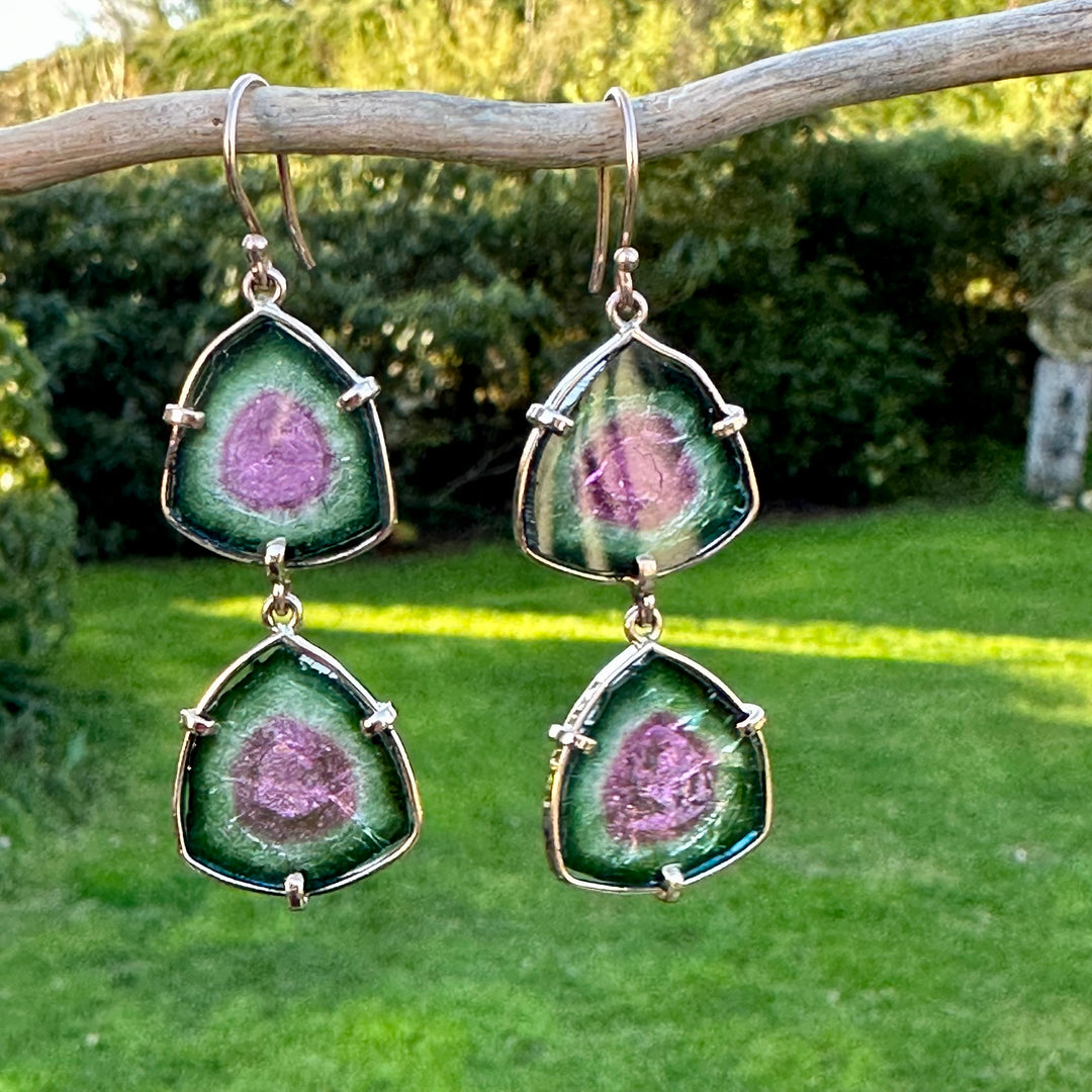 9ct Gold Watermelon Tourmaline Wild at Heart Earrings