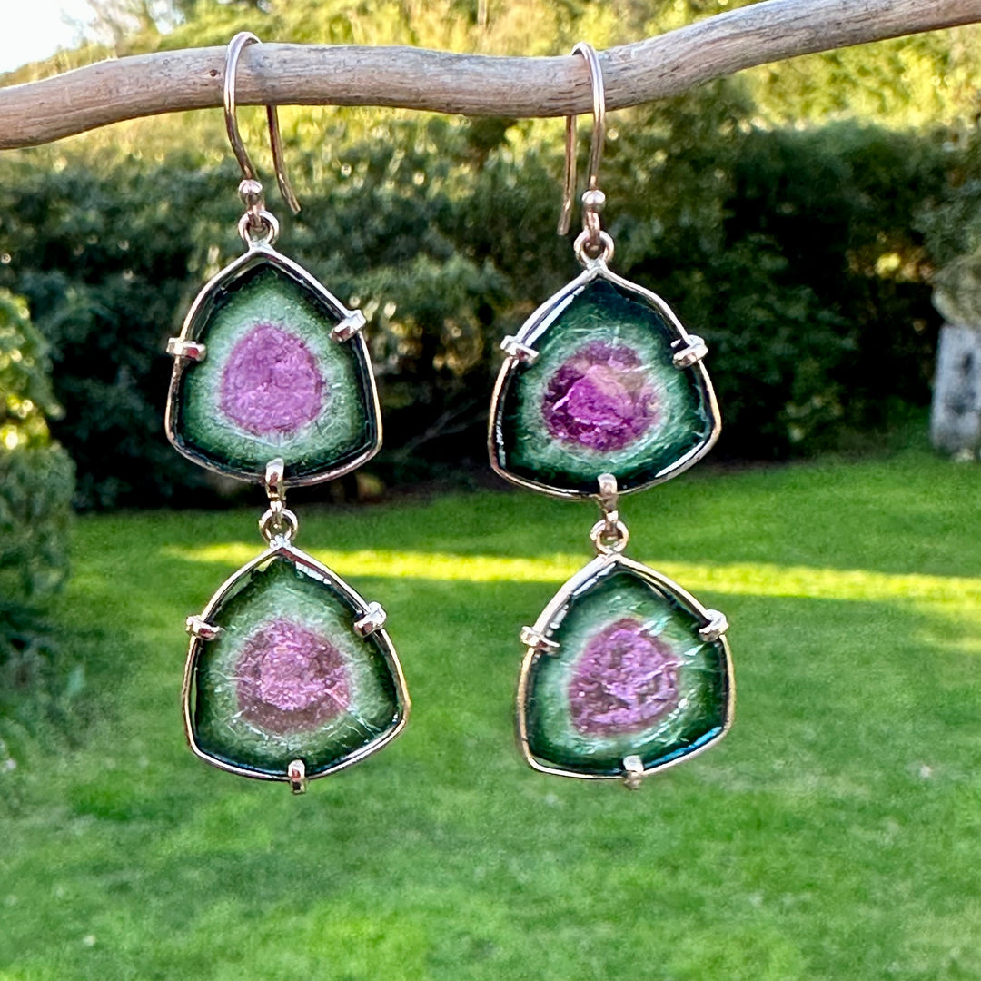 9ct Gold Watermelon Tourmaline Wild at Heart Earrings