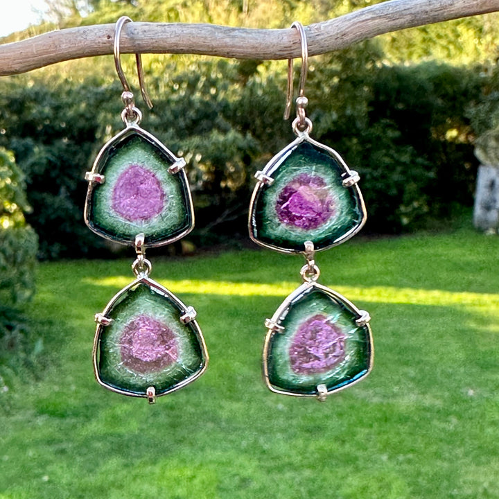 9ct Gold Watermelon Tourmaline Wild at Heart Earrings