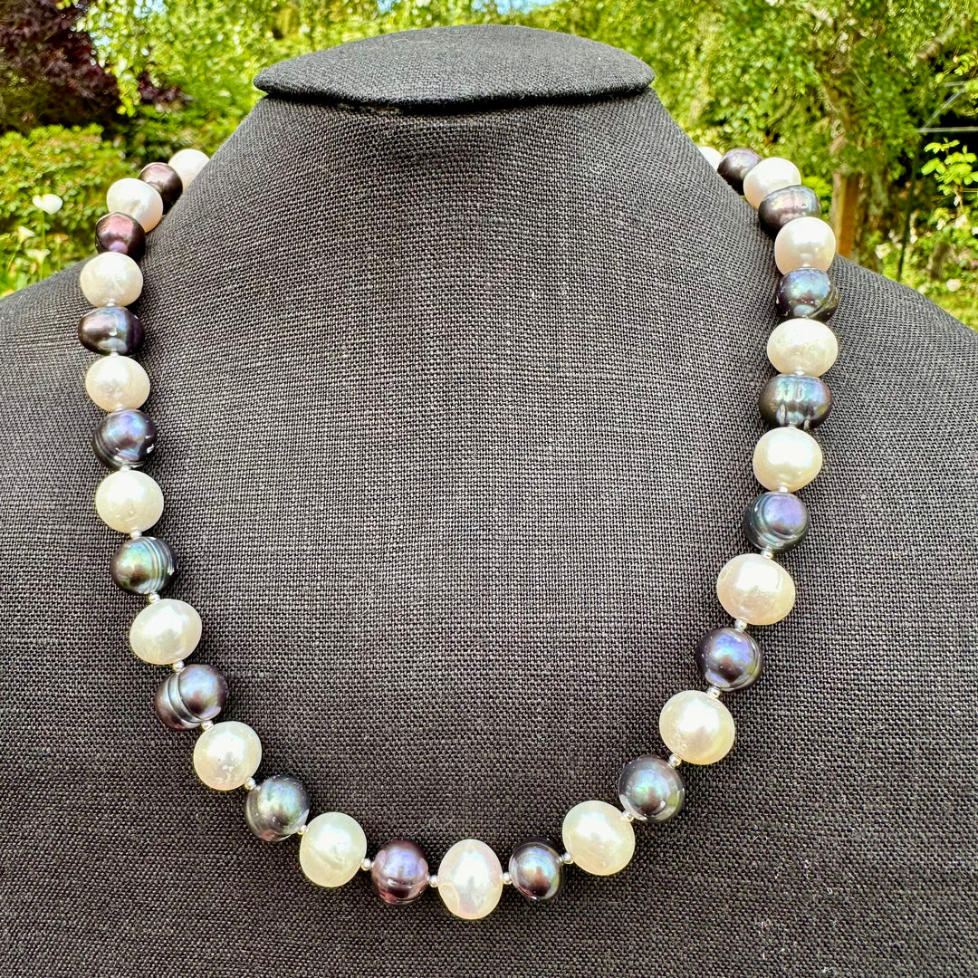 Large white and peacock freshwater pearl necklace