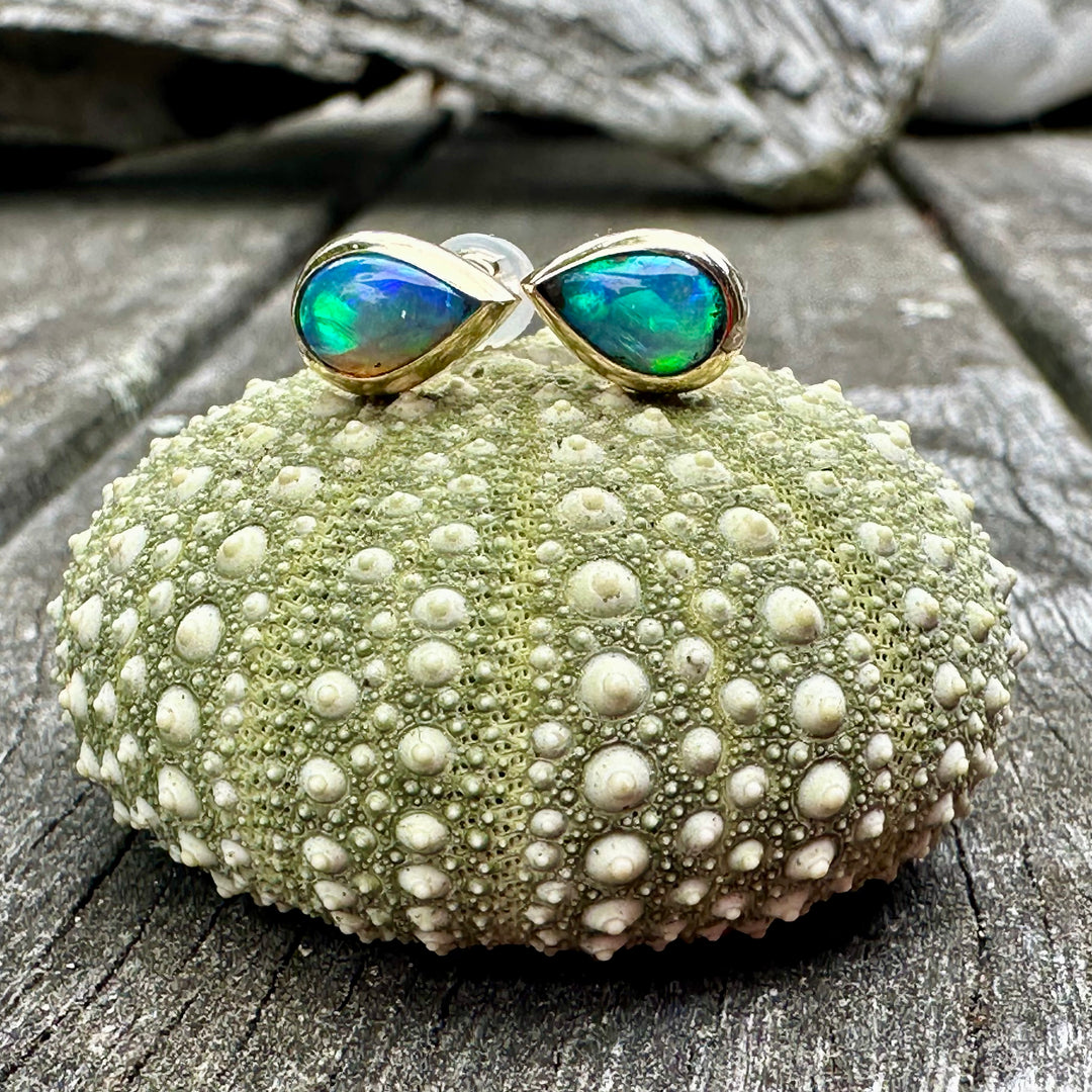 9ct Gold Australian Crystal Opal Stud Earrings