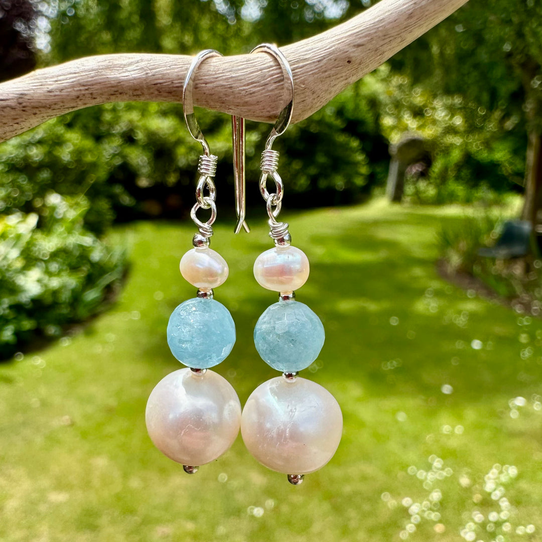 Aquamarine and freshwater pearl earrings