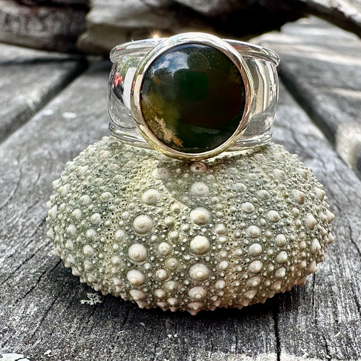 New Zealand Greenstone & Sterling Silver Bella Ring with 9ct Gold
