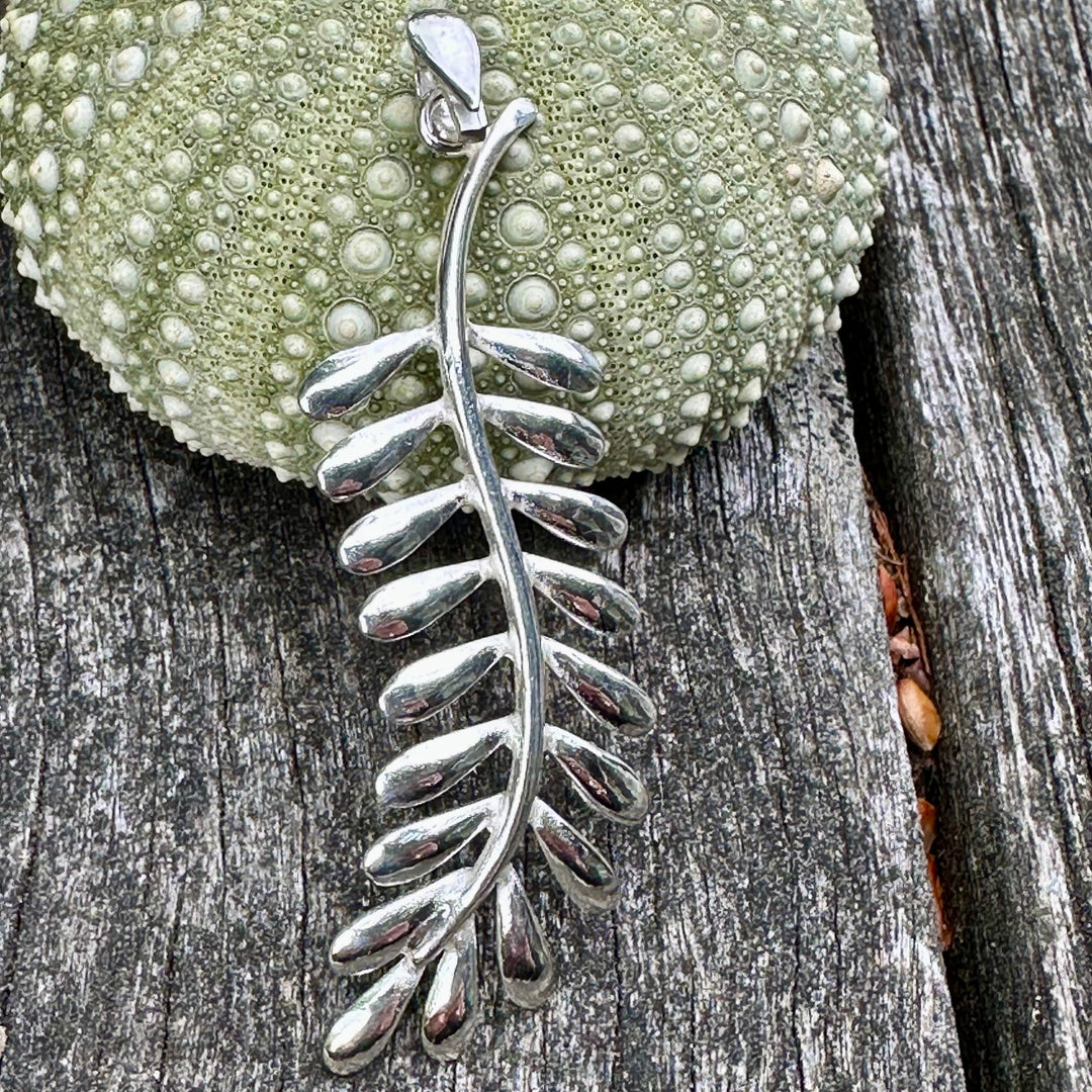 Large sterling silver fern pendant