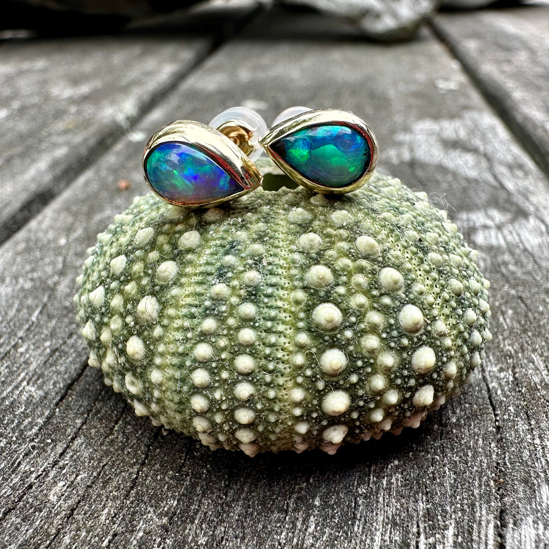 9ct Gold Australian Crystal Opal Stud Earrings