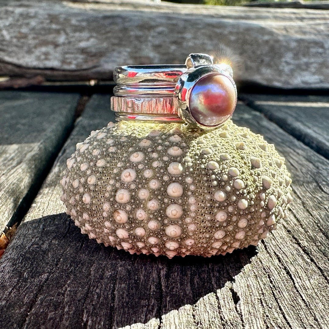 Pink freshwater pearl Unity ring