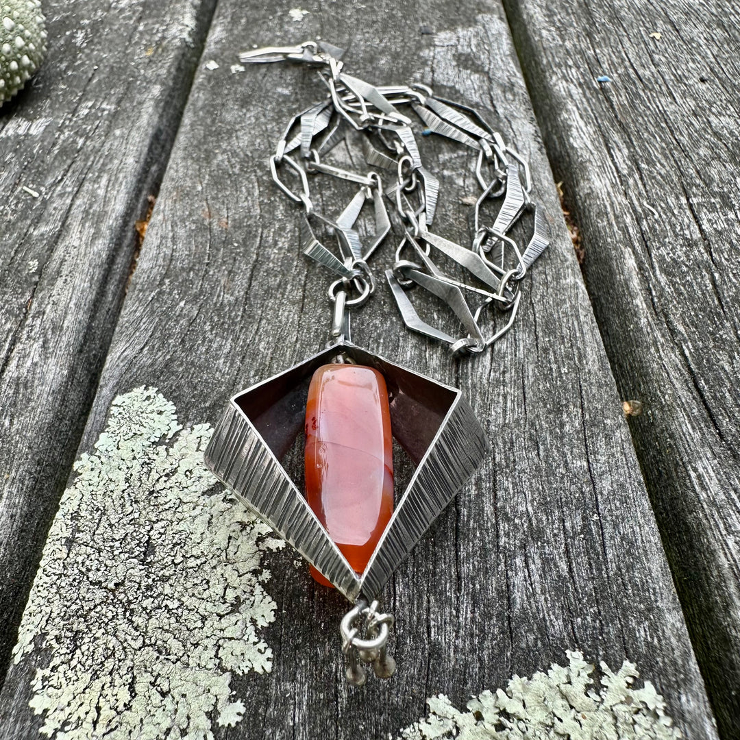 Vintage ORNO Polish sterling silver and carnelian necklace