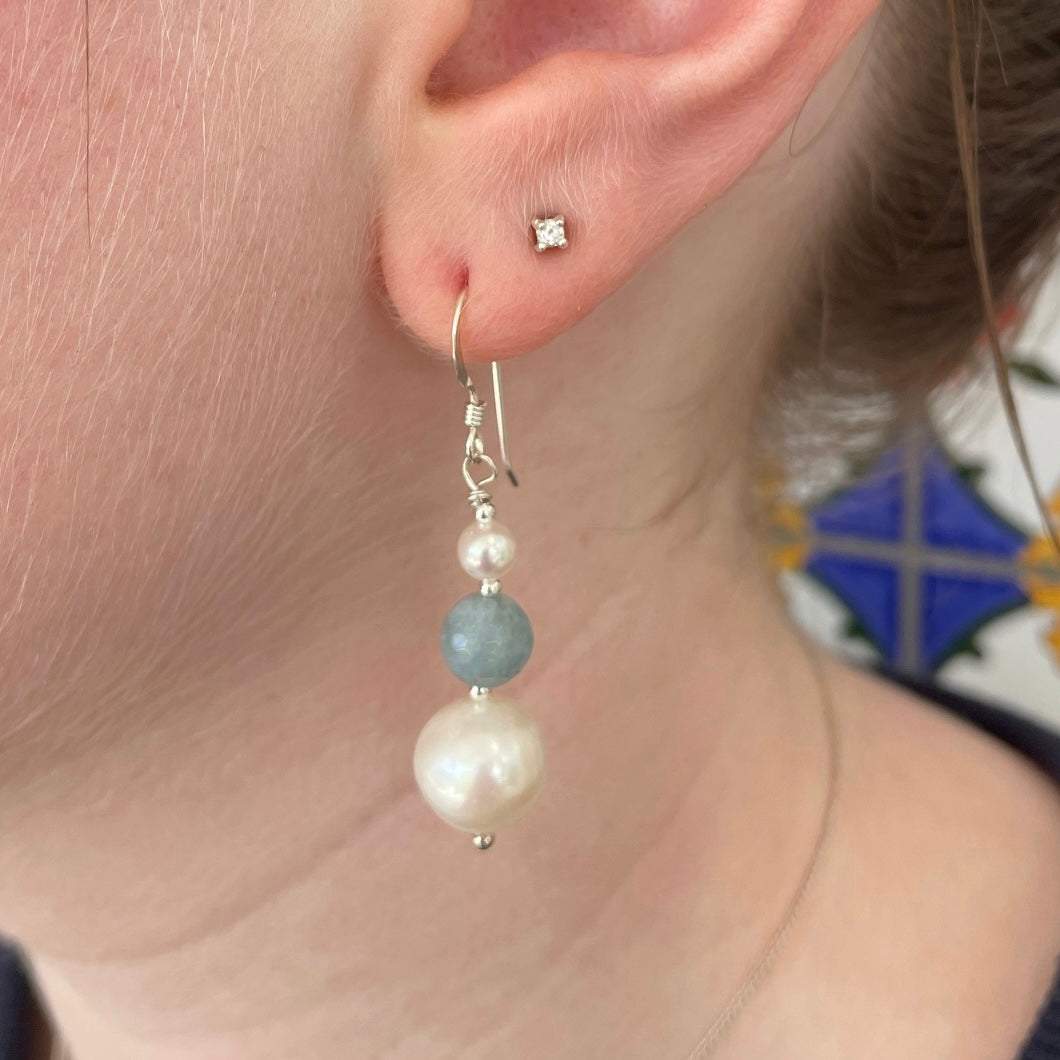 Aquamarine and freshwater pearl earrings