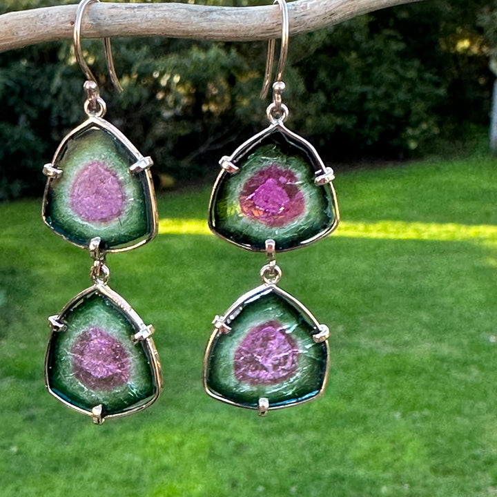 9ct Gold Watermelon Tourmaline Wild at Heart Earrings