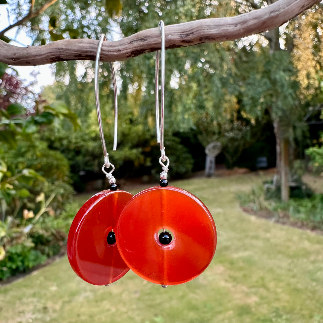 Carnelian disc earrings