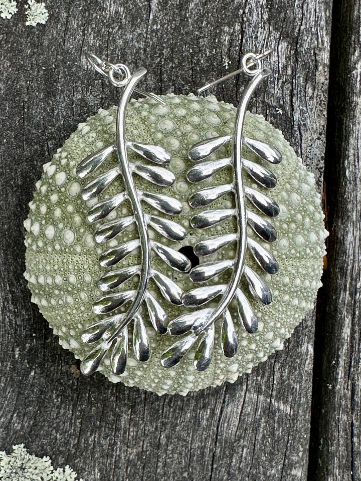 Large sterling silver fern earrings