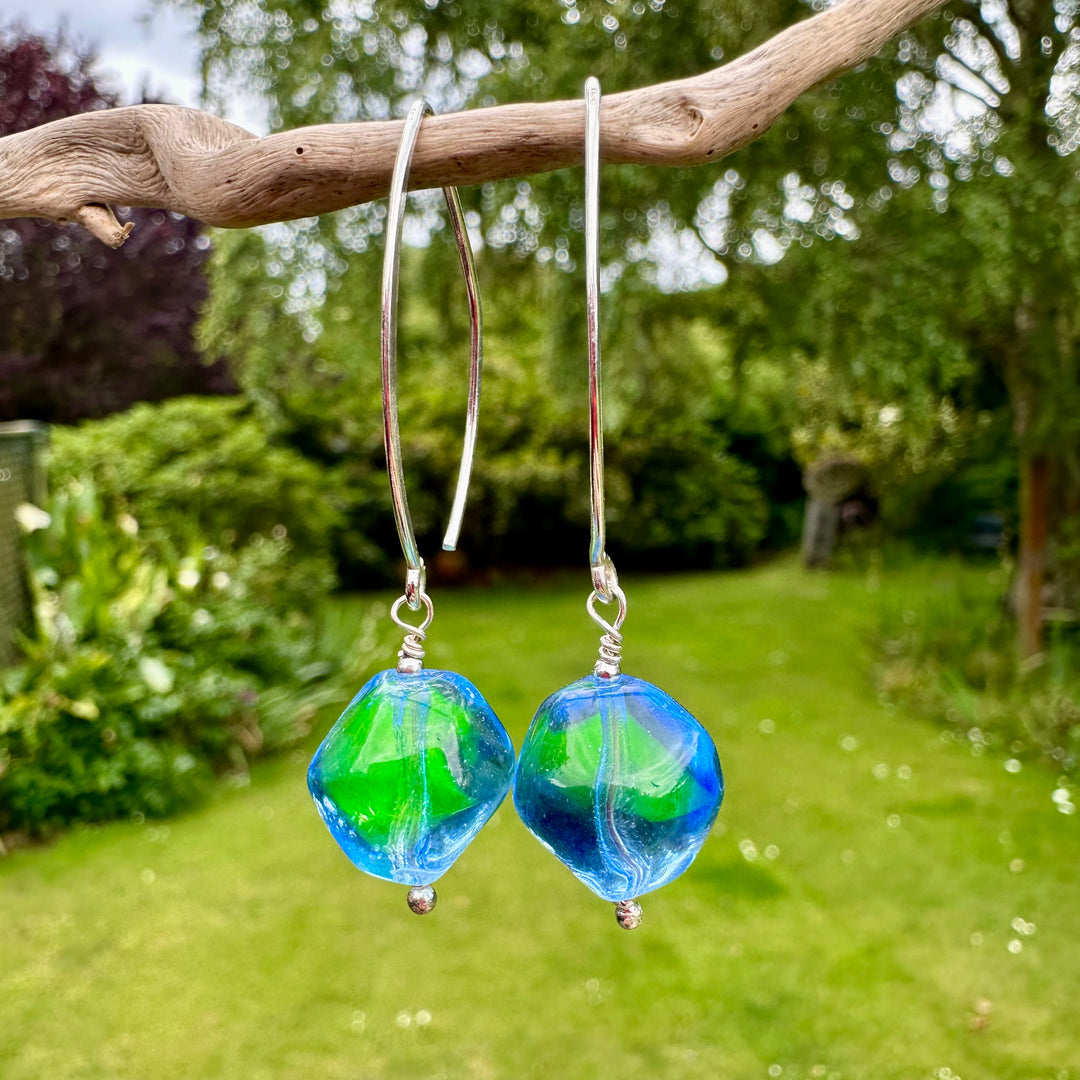 Vintage Czech two colour glass earrings