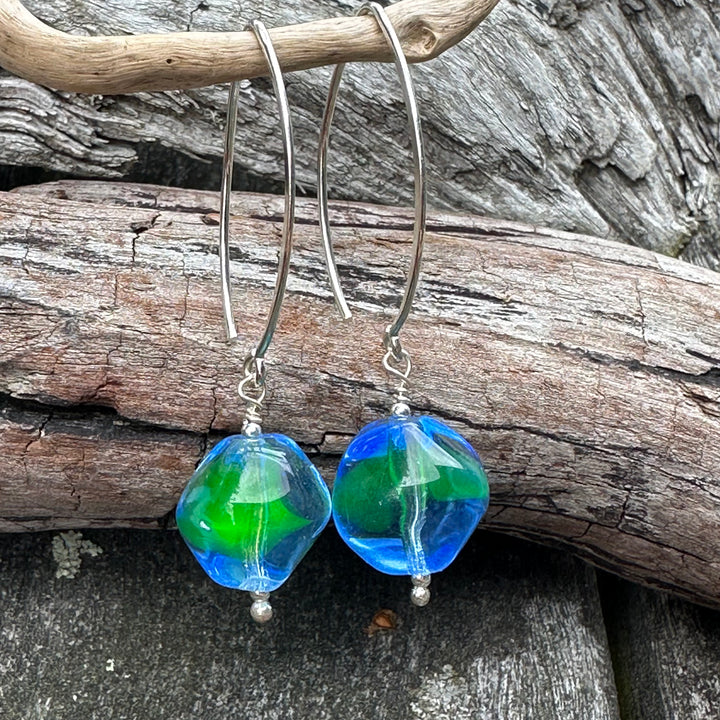 Vintage Czech two colour glass earrings