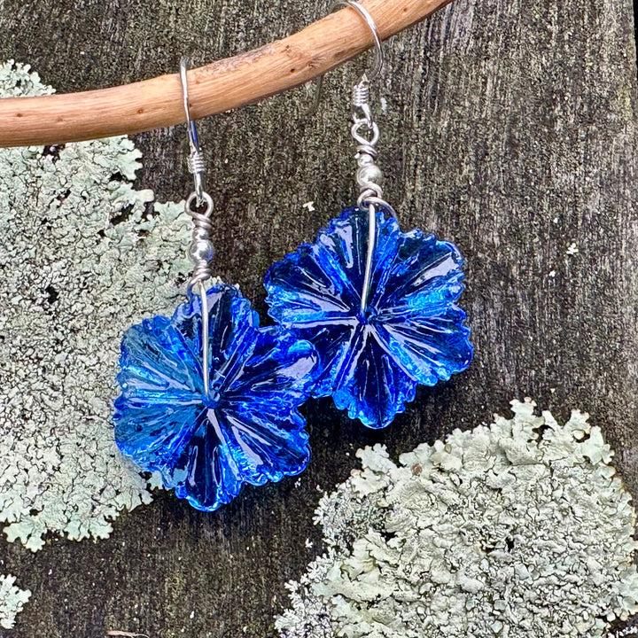 Blue glass flower earrings