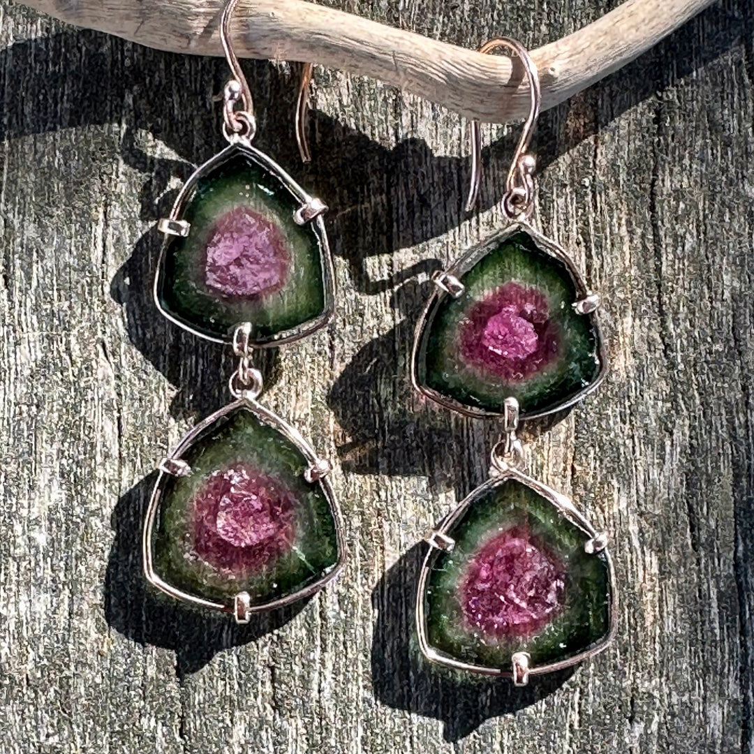 9ct Gold Watermelon Tourmaline Wild at Heart Earrings