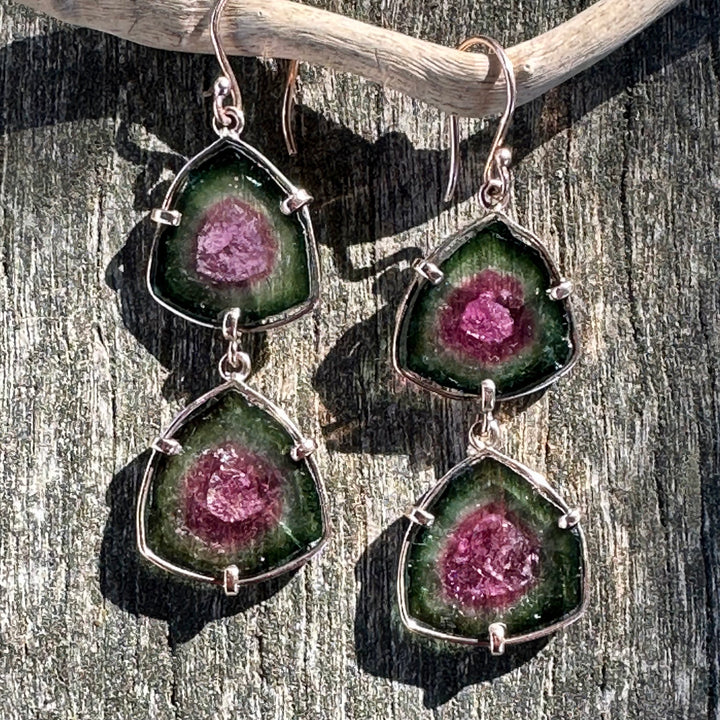 9ct Gold Watermelon Tourmaline Wild at Heart Earrings