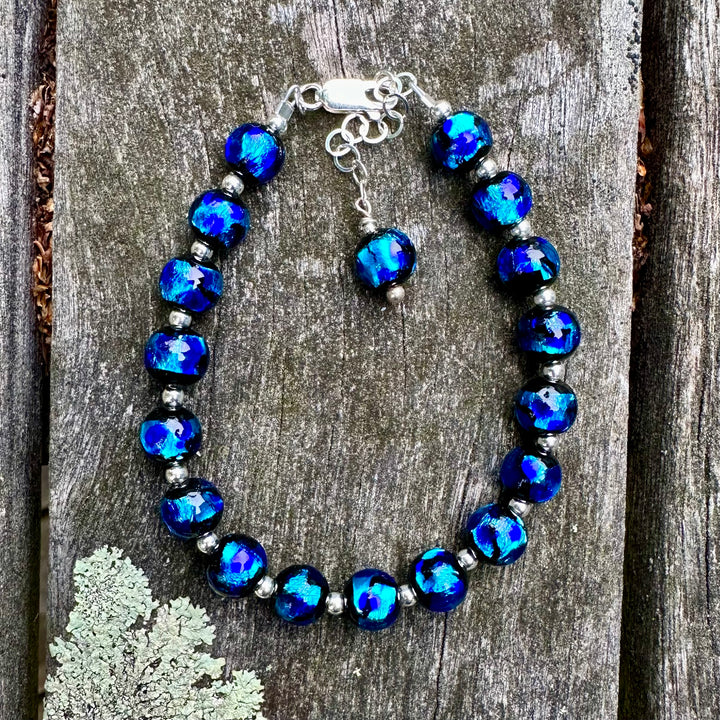 6mm vivid blue Japanese lampwork bracelet