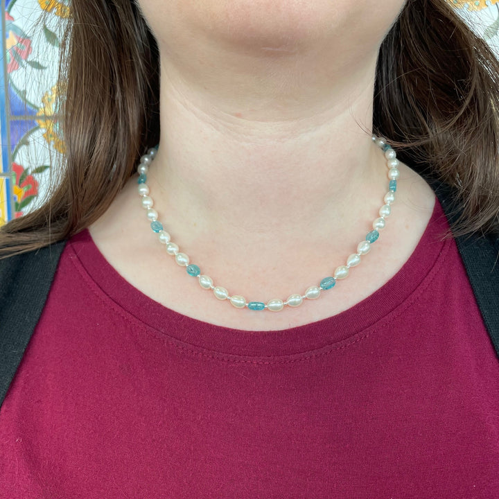 Apatite and freshwater pearl necklace