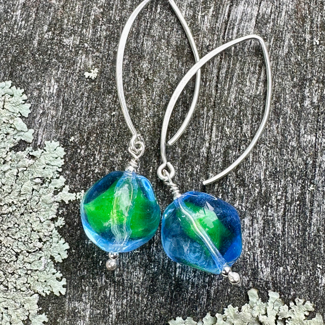 Vintage Czech two colour glass earrings