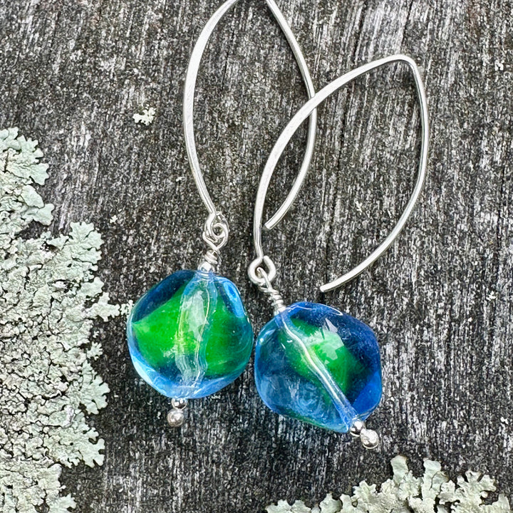 Vintage Czech two colour glass earrings