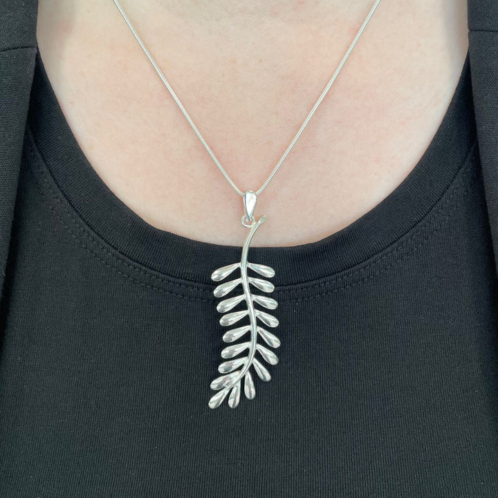 Large sterling silver fern pendant
