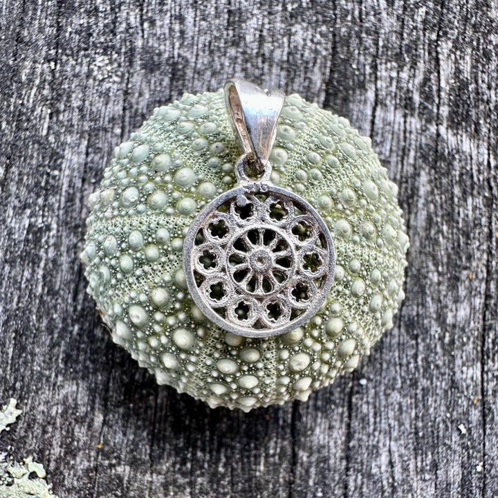 Tiny Rose Window Pendant, Sterling Silver