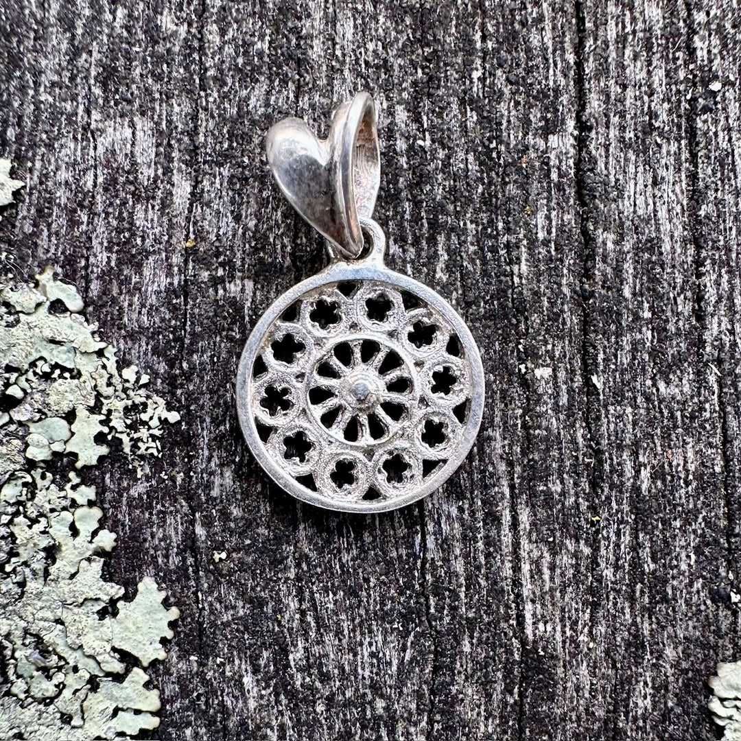 Tiny Rose Window Pendant, Sterling Silver