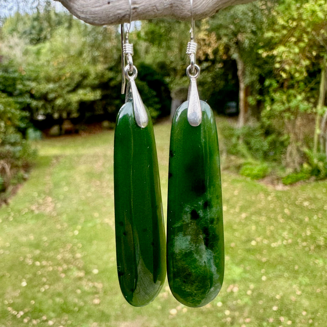 Small dark NZ Greenstone earrings