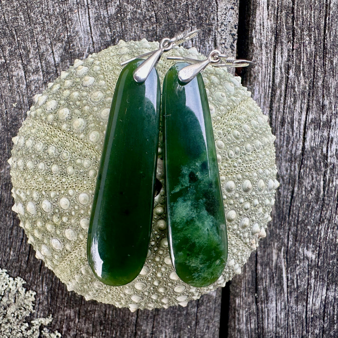 Small dark NZ Greenstone earrings