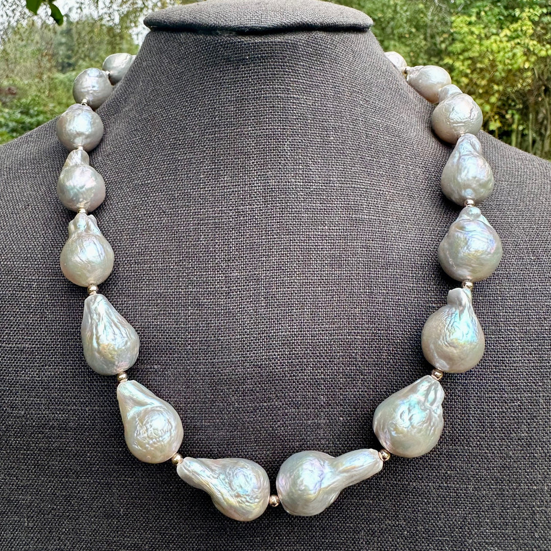 silvery baroque freshwater pearl necklace