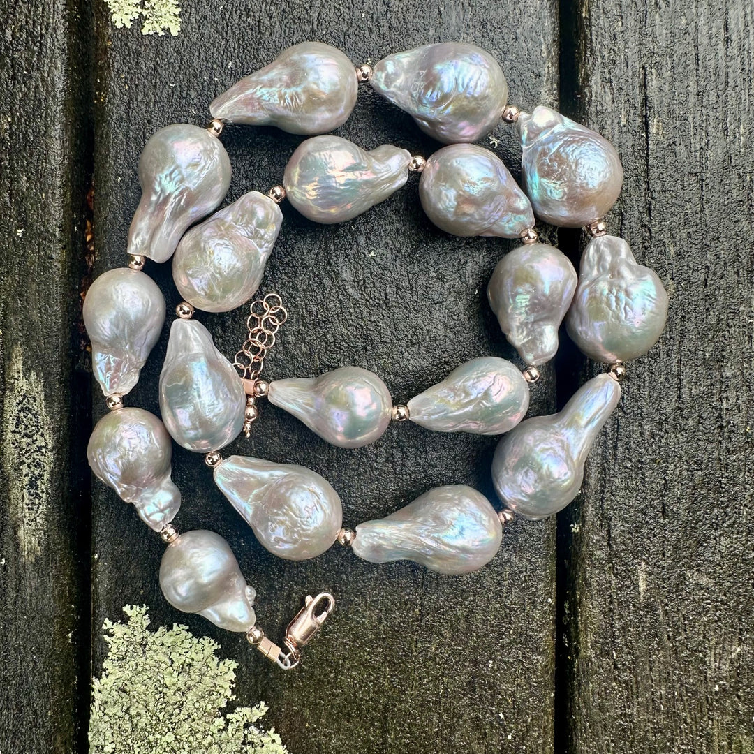 silvery baroque freshwater pearl necklace