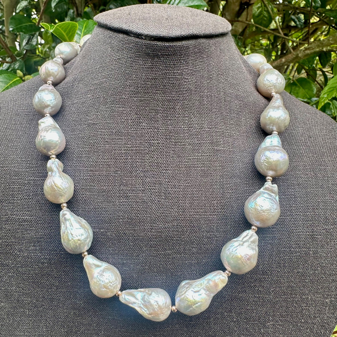 silvery baroque freshwater pearl necklace