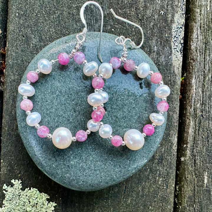 freshwater pearl & tourmaline hoop earrings