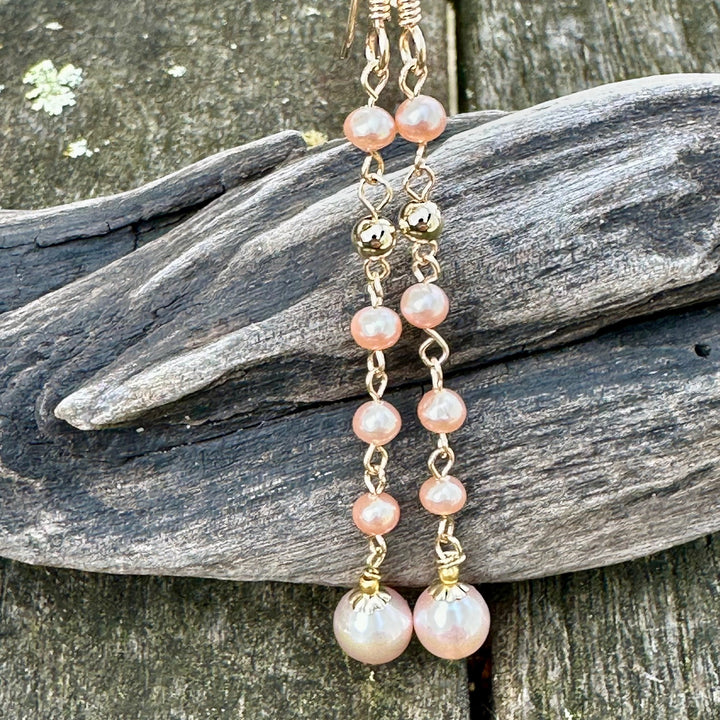6 tier pink freshwater pearl earrings