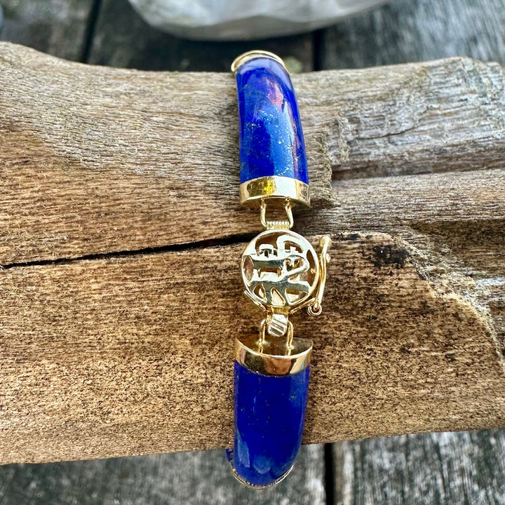 Vintage lapis lazuli panel bracelet in 14 carat yellow gold