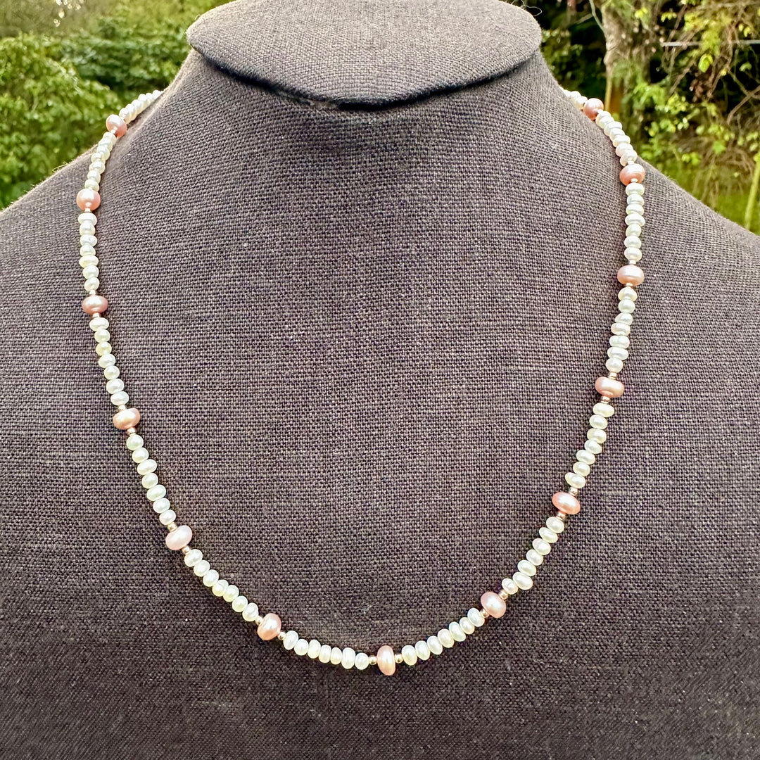 white & pink freshwater pearl necklace