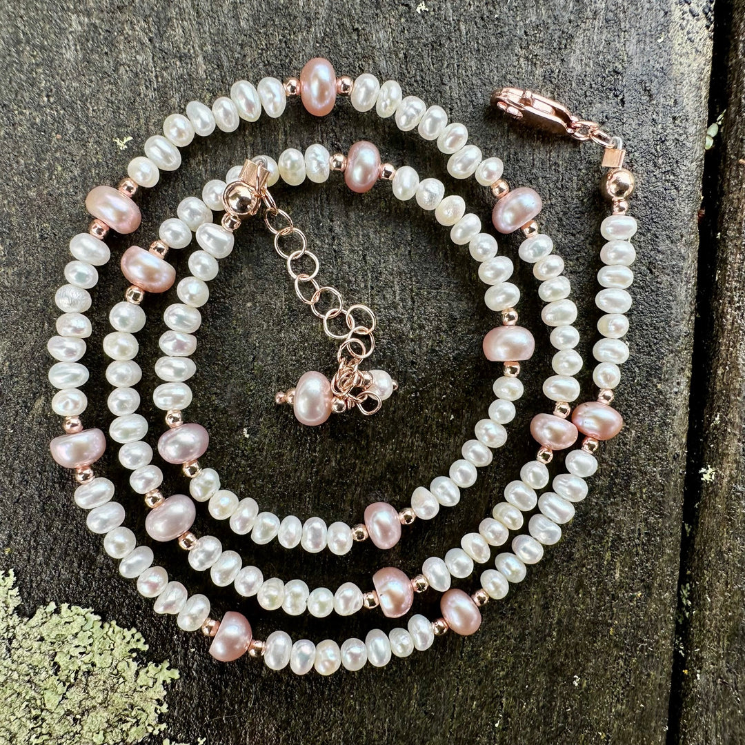 white & pink freshwater pearl necklace