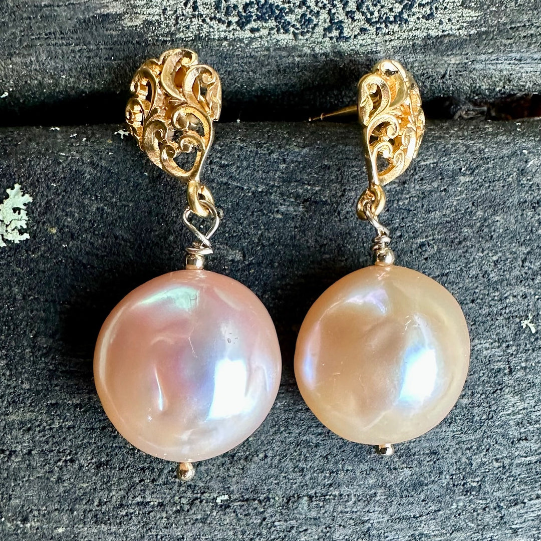Apricot freshwater pearl earrings