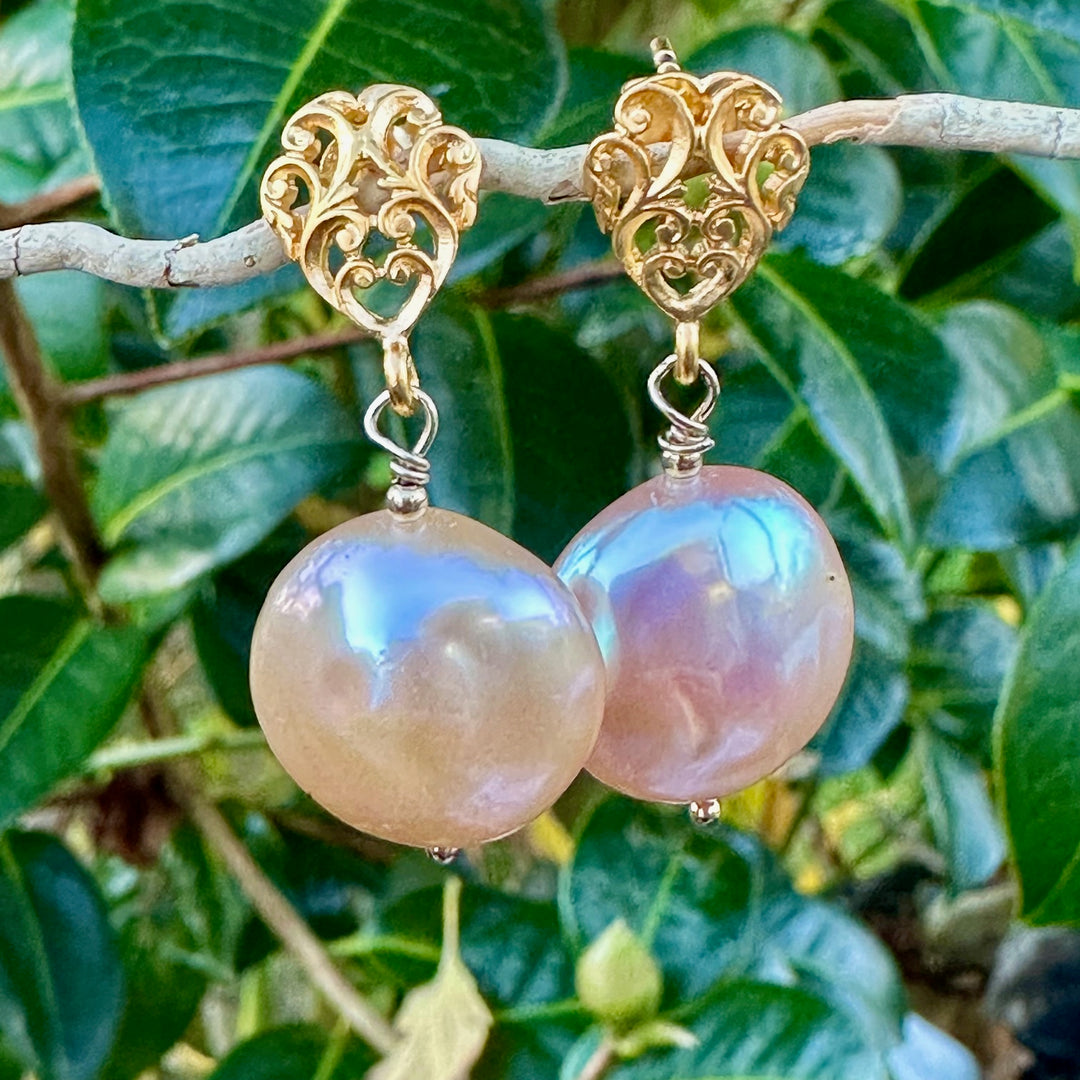 Apricot freshwater pearl earrings